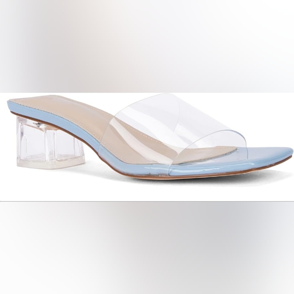 VETASTE Women’s Clear Chunky Heel Mule Slides Open Toe Transparent Square Heels